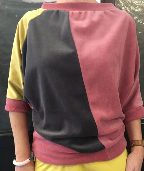 Velourbluse med color-block